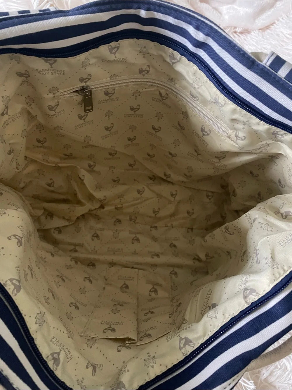Striped Navy and White Rope-Handle Tote Bag NWOT